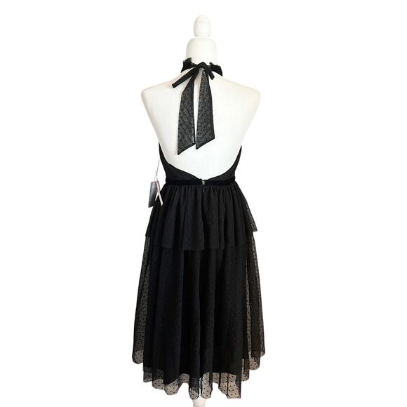 Avec Les Filles Tiered Tulle Halter Midi Dress 2 Black NWT - Picture 4 of 9